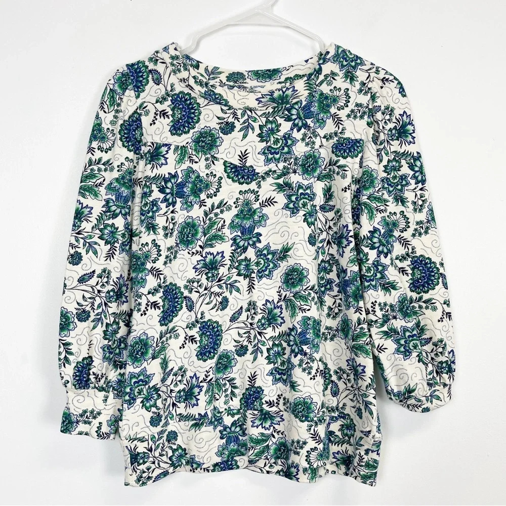 Loft Shirt Womens Size Small Blue Green Floral Pullover